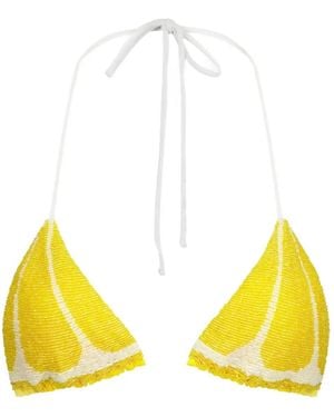 Leslie Amon Top De Bikini Lemon Slice Con Cuentas - Amarillo