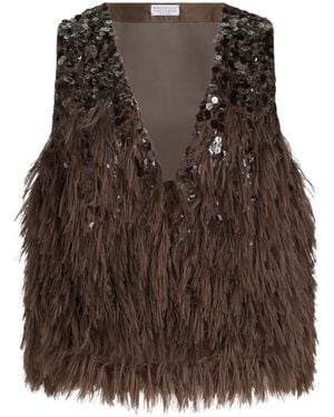 Brunello Cucinelli Top Met Pailletten En Franje - Bruin