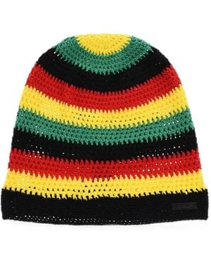 DSquared² Crochet-Knit Striped Beanie Hat - Black