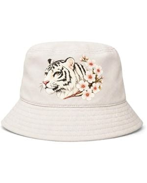 Melt Tiger-Print Floral-Print Bucket Hat - White