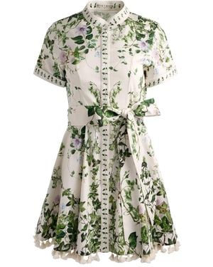 Alice + Olivia Floral-Print Tassel-Trimmed Mini Day Dress - Green
