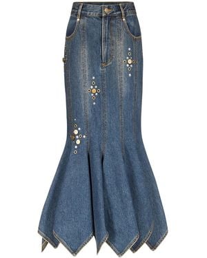 Area Stud-Detail Midi Skirt - Blue