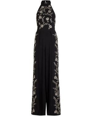 Alice + Olivia Floral-Embroidered Jumpsuit - Black