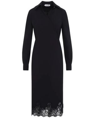 Alberta Ferretti Midi Lace-Trim Wrap Dress - Blue