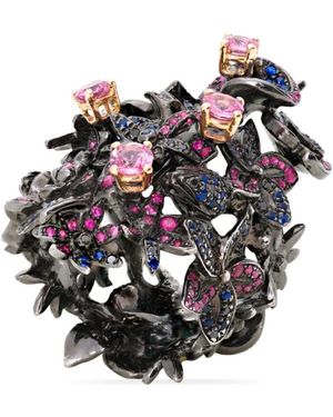 Gaelle Khouri 18K Le Bouquet Floral-Engraved Multi Stone Ring - White