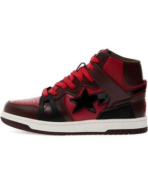 A Bathing Ape Logo-Patch Leather Trainers - Red