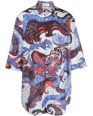 Lemaire Angkasapura Graphic-Print Shirt - Blue