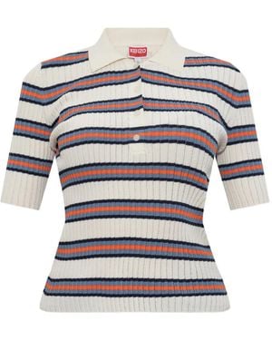 KENZO Ribbed striped polo top - Blanco