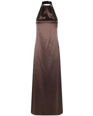 Alysi Halterneck Slit Maxi Dress - Brown