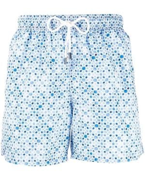 Fedeli Geometric-Print Drawstring Swim Shorts - Blue