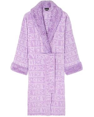 Versace Albornoz con logo en jacquard y ribete de vellón - Morado