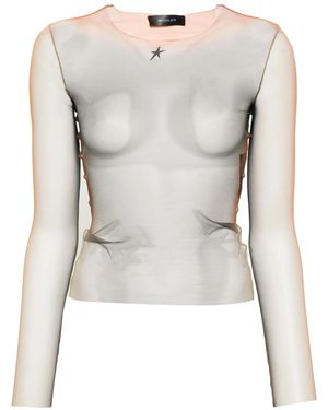 Mugler Long-sleeve Mesh T-shirt - Brown