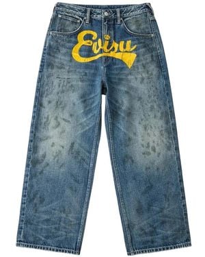 Evisu Logo-Print Loose Jeans - Blue