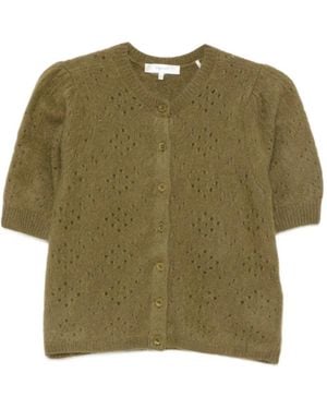 FRAME Pointelle-Knit Short-Sleeve Cardigan - Green