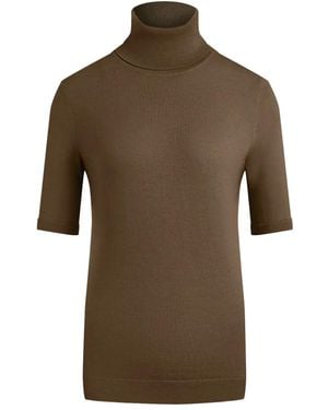 12 STOREEZ Short-Sleeve Merino Turtleneck Top - Brown