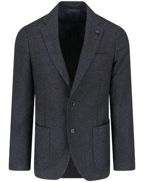 Lardini Check-Pattern Notched-Lapel Blazer - Blue