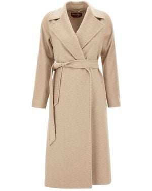 Max Mara Lapel Self-Tie Umido Coat - Natural