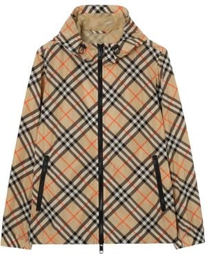 Burberry Check Nylon Hooded Jacket - Natural