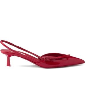 Prada Bow-Embellished Slingback Court Shoes - Red