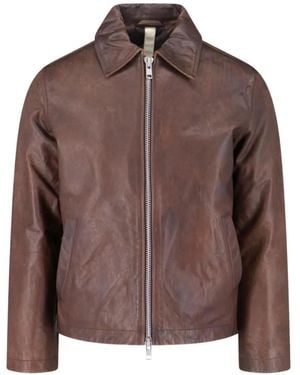 sunflower Zip Leather Jacket - Brown
