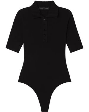 Proenza Schouler Short-Sleeved Knitted Polo Bodysuit - Black