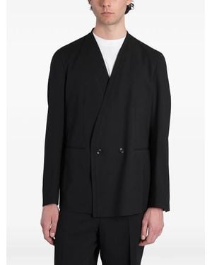 Tagliatore Collarless Double-Breasted Suit - Black