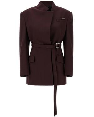 The Attico Belted Padded-Shoulder Blazer - Red