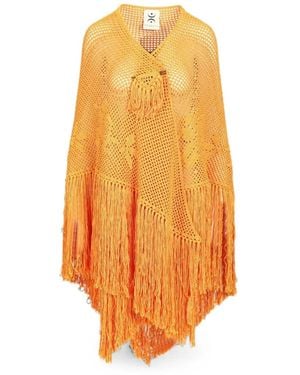 Chiara Is Fringe-Trimmed Open-Knit Scarf - Orange