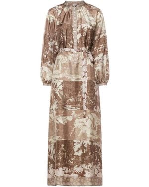 Pierre Louis Mascia Aloe Gathered-Detail Midi Shirt Dress - Natural