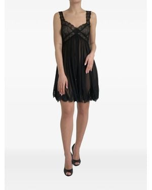 Dolce & Gabbana Lace-Trim Silk Mini Dress - Black