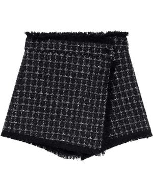 MSGM Tweed Frayed-Edge Shorts - Black