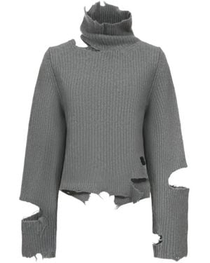 Haikure Distressed Ribbed-Knit Sweater - Gray