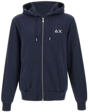 Sun 68 Zip-Up Chest-Logo Cotton Hoodie - Blue