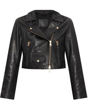 AllSaints Cropped Leather Jacket - Black