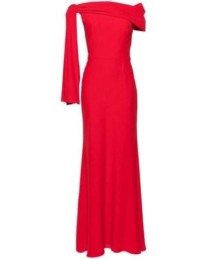McQueen Feminine Draped Off Shoulder Gown - Red