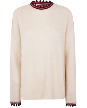 La DoubleJ Pull En Laine Mohair À Bords Festonnés - Blanc