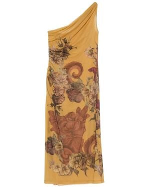 Alberta Ferretti Robe Mi-Longue À Fleurs - Metallic