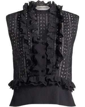 Alberta Ferretti Ruffled Eyelet Blouse - Black