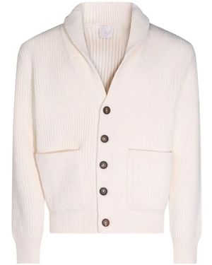 Eleventy Ribbed-Knit Shawl-Collar Cardigan - Natural
