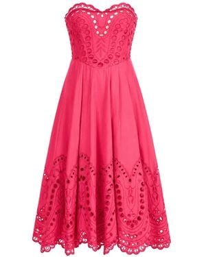 Charo Ruiz Schulterfreies Midikleid Mit Lochstickerei - Pink