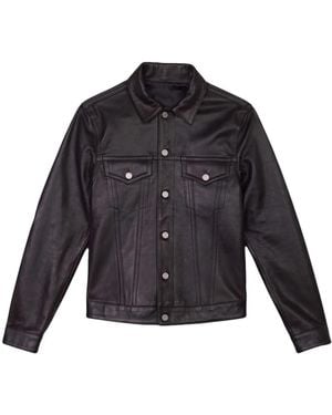 Purple Brand Button-Up Leather Shirt Jacket - Black