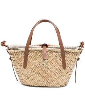 Coccinelle C-Me Woven Leather-Trim Tote Bag - Natural