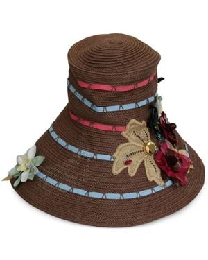 Dolce & Gabbana Floral-Appliqué Sun Hat - Brown