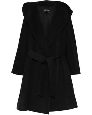 Dondup Abrigo con cinturón y capucha - Negro