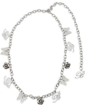 Blumarine Crystal-Embellished Chain Belt - White