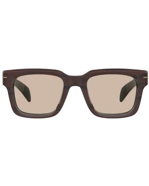 David Beckham Wood-Grain Square-Frame Sunglasses - Grey