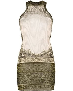 Jean Paul Gaultier Cartouche-Print Tulle Mini Dress - Green