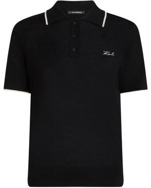 KARL LAGERFELD Merino-Wool Polo Shirt - Negro