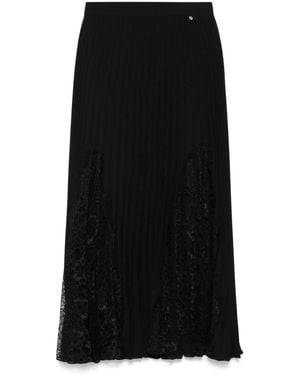 Nissa Lace-Insert Pleated Midi Skirt - Black