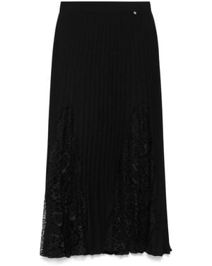 Nissa Lace-Insert Pleated Midi Skirt - Black
